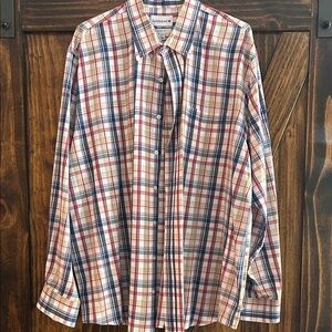 Men’s Red & Blue Plaid Button-Down Shirt